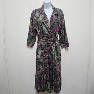 Vintage ITEMS USA Floral Belted Midi Dress Size 6 – Purple Teal Botanical Print